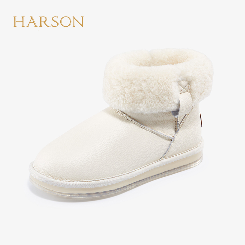 HARSON 哈森 冬季新款圆头低跟女靴加绒时尚棉鞋保暖毛毛雪地靴HA217603 268元