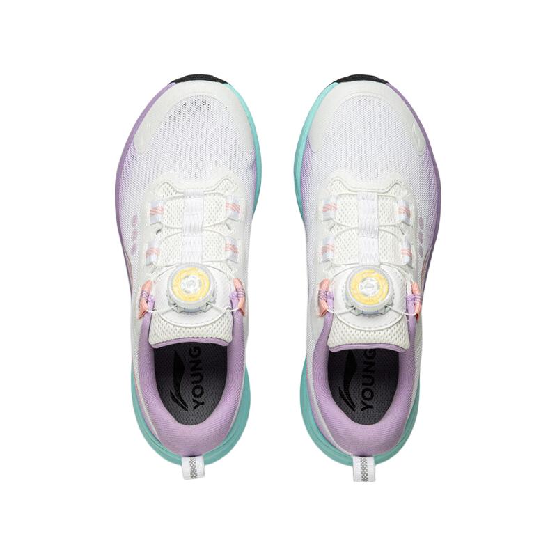 李宁 童鞋儿童跑步鞋男女大童反光减震回弹旋钮扣运动鞋YKFU136 标准白/罗玫