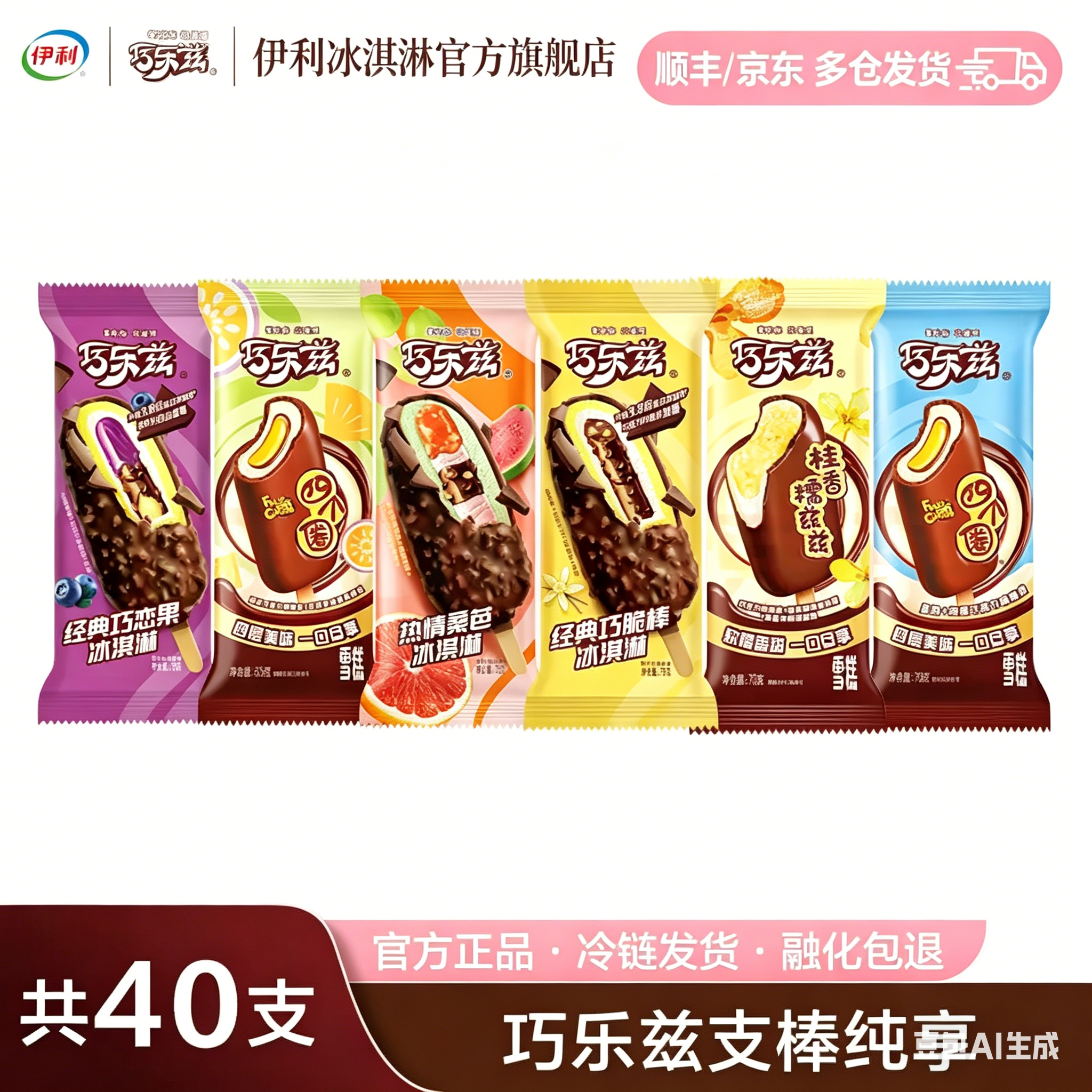 伊利 纯巧乐兹 冰淇淋雪糕 40支 （折2.2元/支） 88.8元（需用券）