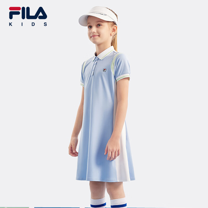 FILA 斐乐 童装儿童连衣裙2024秋季女中大童运动网球针织裙 晨曦蓝-LB 150 600元