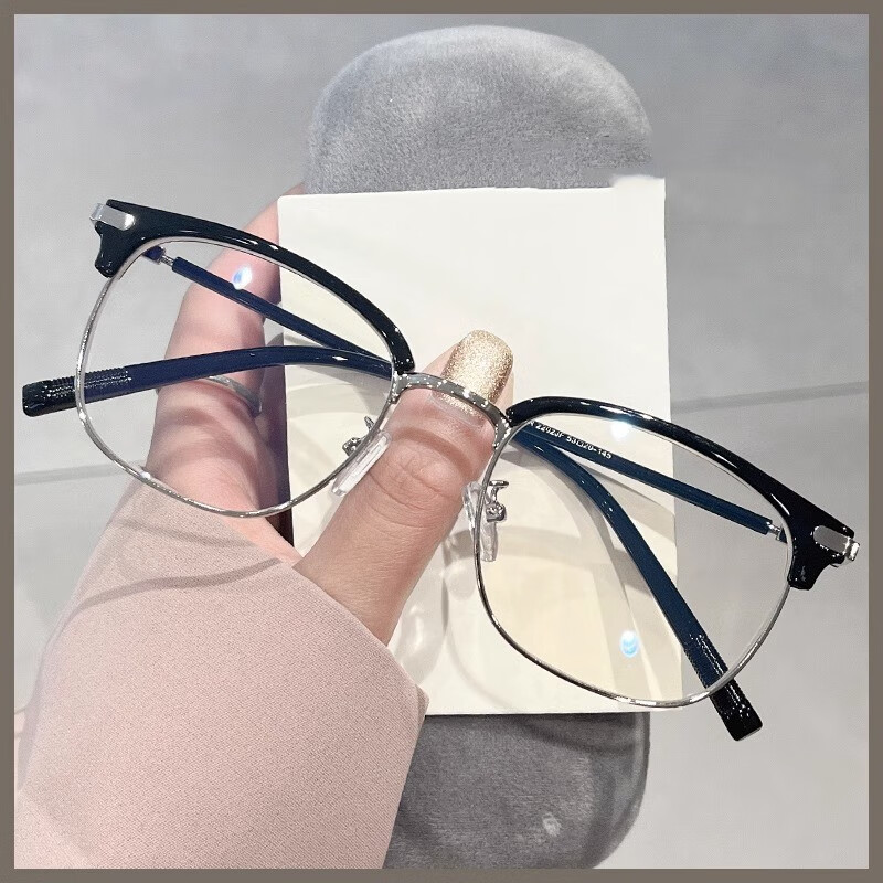 Jesmoor半框眼镜痞帅眼镜框 亮黑银框 +161升级防蓝光镜片 59元（需用券）