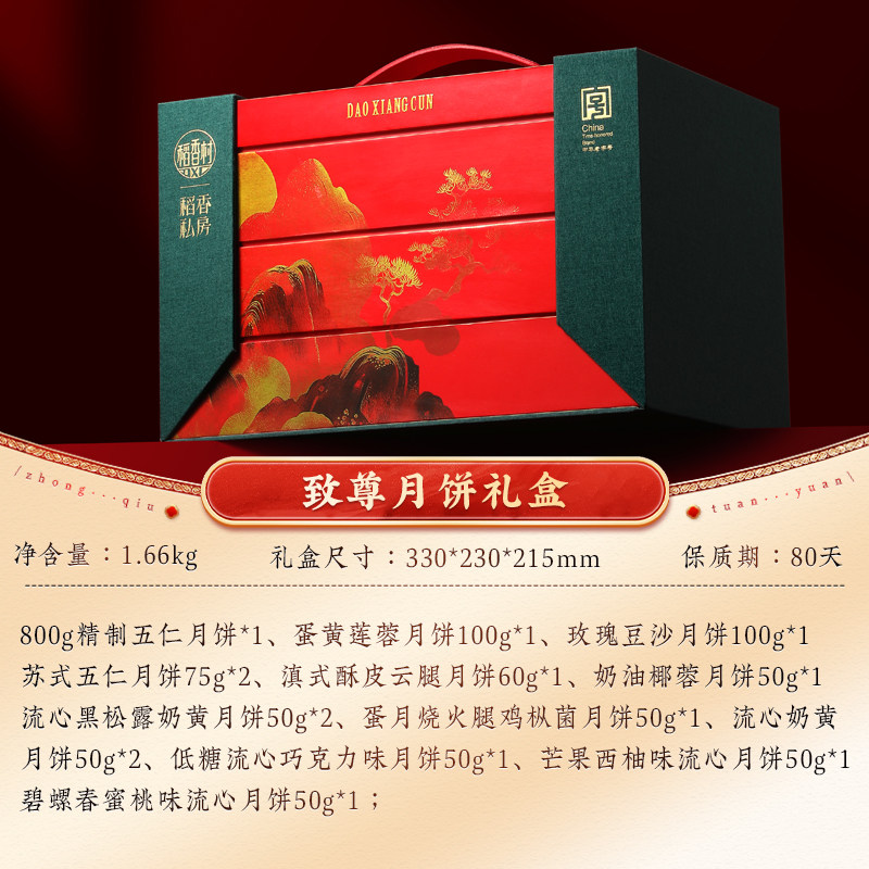 移动端：稻香村 中秋金礼 苏式月饼 18饼12味 1.15kg 礼盒装 258元（淘金币可抵