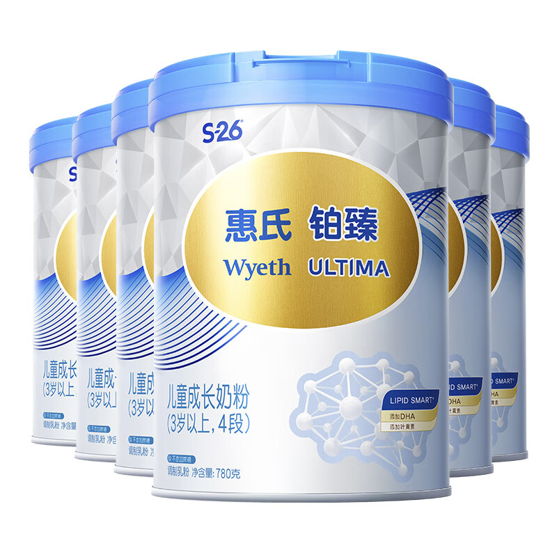 Wyeth 惠氏 进口儿童成长奶粉脑动力 铂臻4段（3岁以上）780g*6大罐 1060.7元