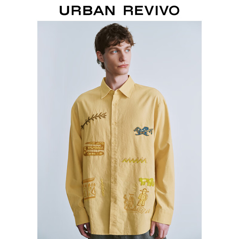 URBAN REVIVO UR2024秋季男装度假风趣味图案绣花长袖衬衫UML240065 暖黄色 L 419元