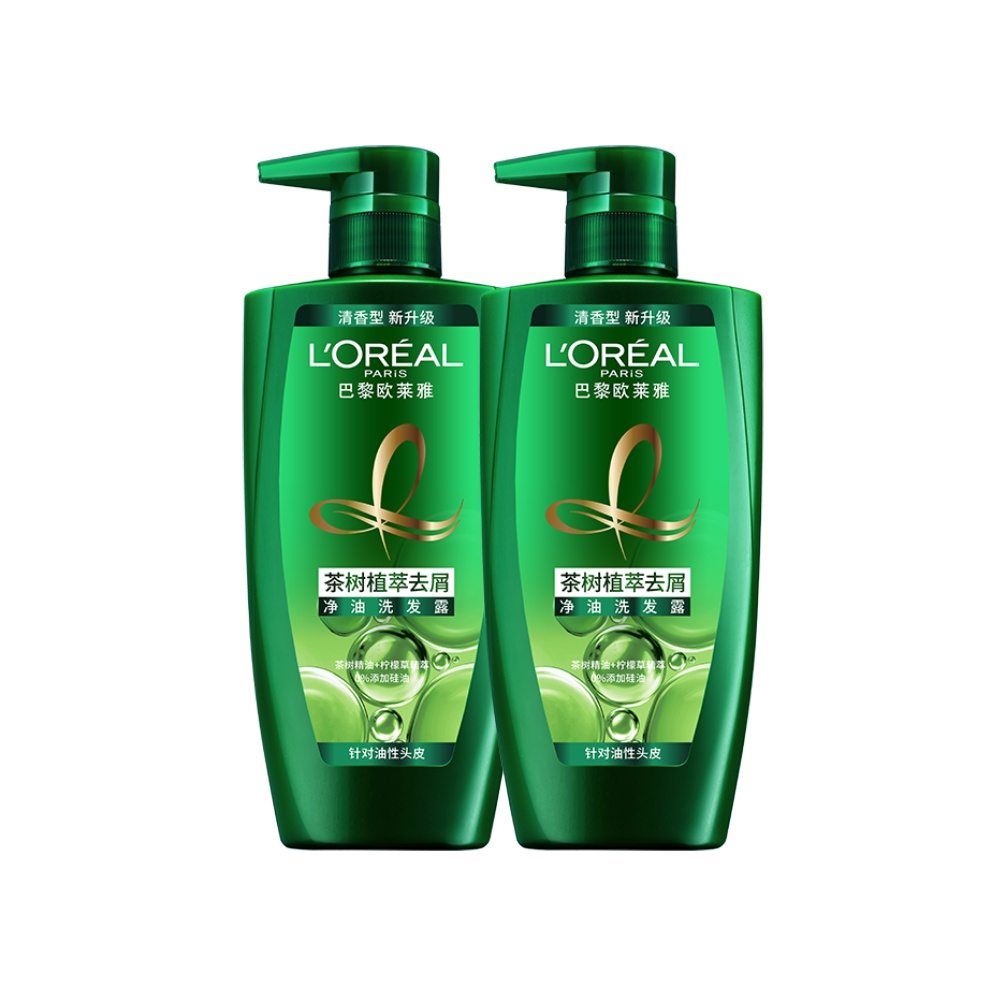 88VIP：L'OREAL PARIS 欧莱雅绿瓶茶树植萃去头屑控油男女洗发水露持久留香套装