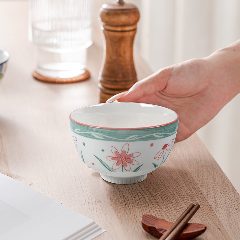 华青格 2024陶瓷碗 小清新花朵碗陶瓷餐具釉下彩家用微波炉可用 9.9元（需用