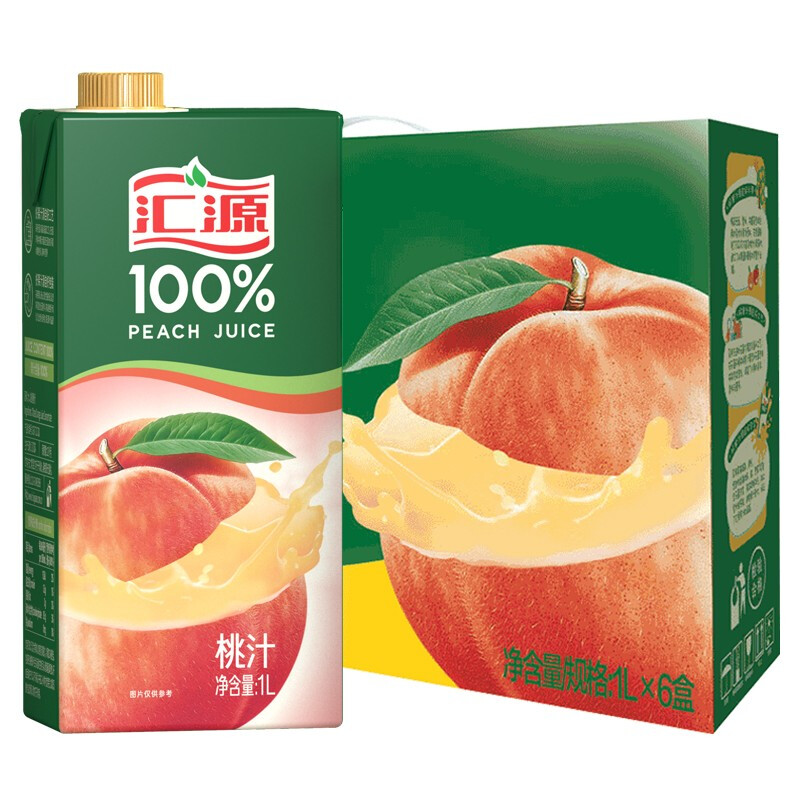 汇源 无添加纯果汁健康营养饮料 100%桃汁1L*6盒整箱礼盒 35.72元（需用券）
