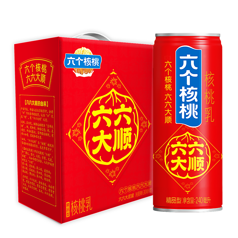 再降价、需换购、PLUS会员：养元 六个核桃贺岁款 六六大顺罐精品型 240ml*12