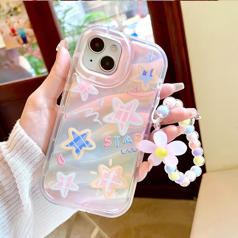 世韩 适用苹果15plus手机壳带手链挂绳iPhone15plus手机壳少女款高级感软壳保护