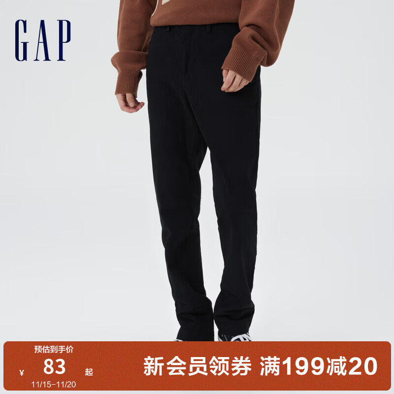 Gap 盖璞 男装春季款商务弹力紧身卡其裤长裤通勤休闲运动裤潮 正黑色 32/29 