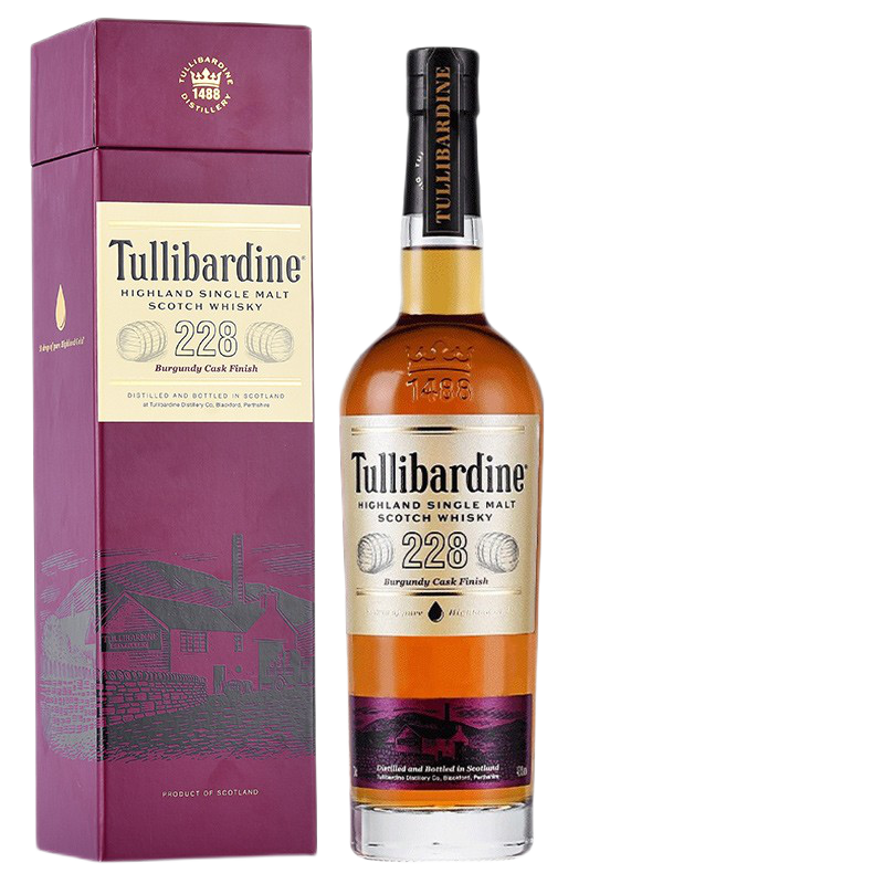 PLUS会员:图里巴丁 Tullibardine 苏格兰进口洋酒43度 228勃艮第桶威士忌700ml单支