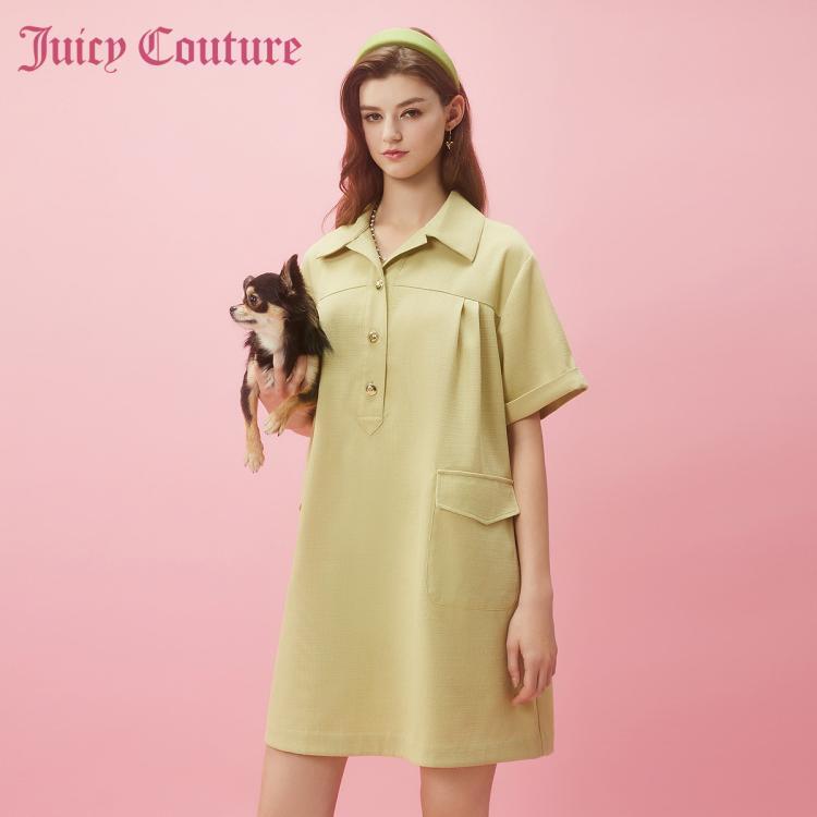 Juicy Couture 橘滋 青葱心绪Logo纽扣翻领连衣裙 376元