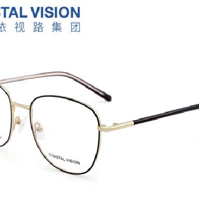 PLUS会员：依视路 近视眼镜定制 合金镜框+膜岩高清镜片 金属-全框-2025GD-金