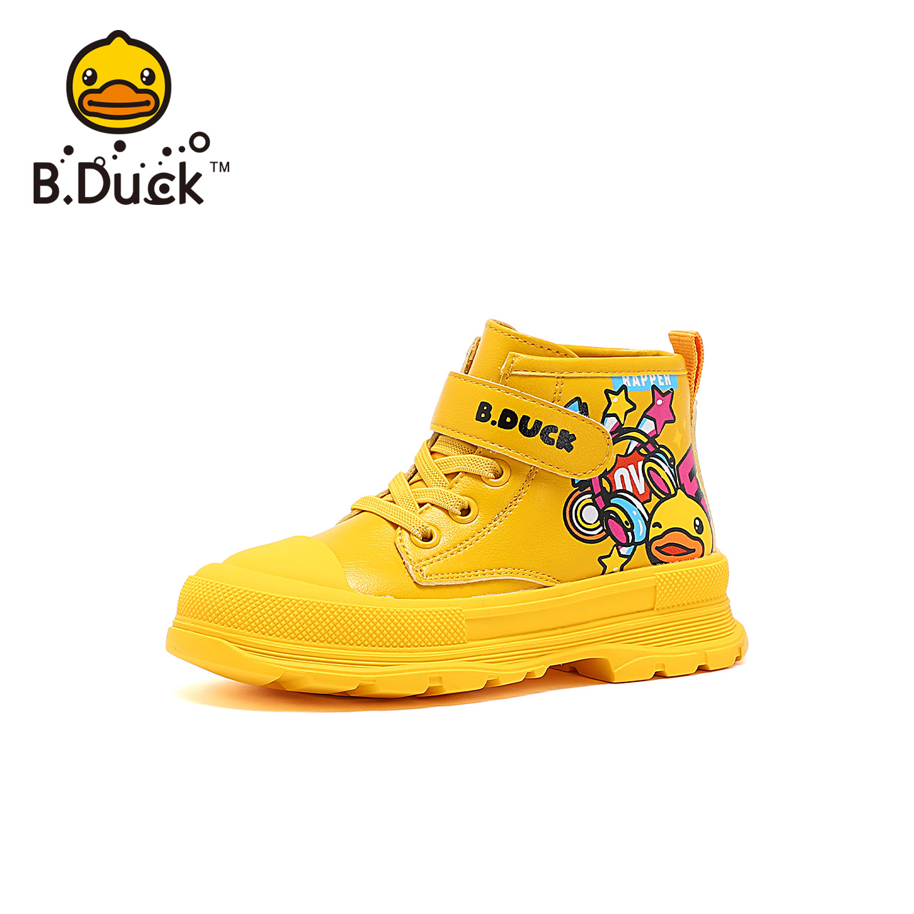 88VIP：B.Duck bduck小黄鸭童鞋男童皮鞋秋帕拉丁鞋儿童时尚高帮皮靴 56.05元（