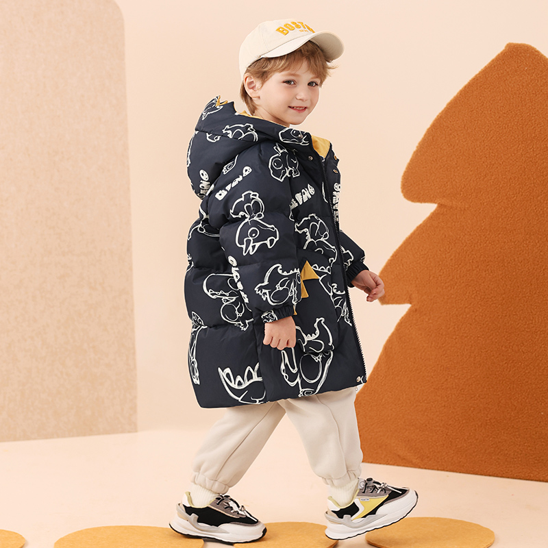 康博 COMBO 儿童羽绒服中长款男童可爱新款宝宝保暖加厚冬装连帽恐龙外套 14