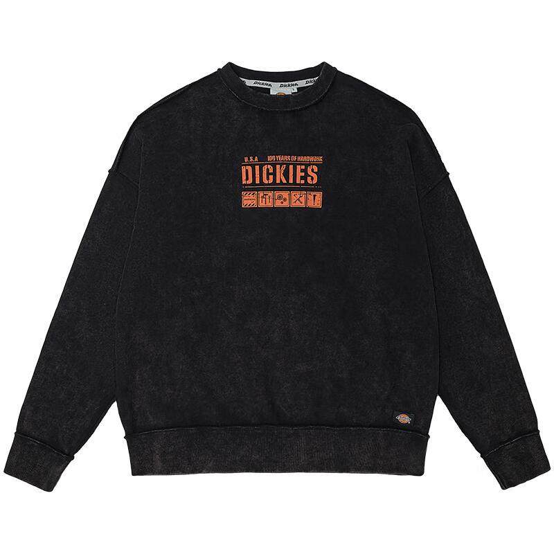 Dickies 帝客 秋冬款印花圆领毛圈布卫衣男女情侣运动上衣DK010960 黑色 149.2元