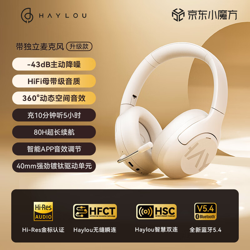 HAYLOU S30主动降噪头戴式耳机 金标认证蓝牙无线耳机 80H长续航 听歌通话电竞