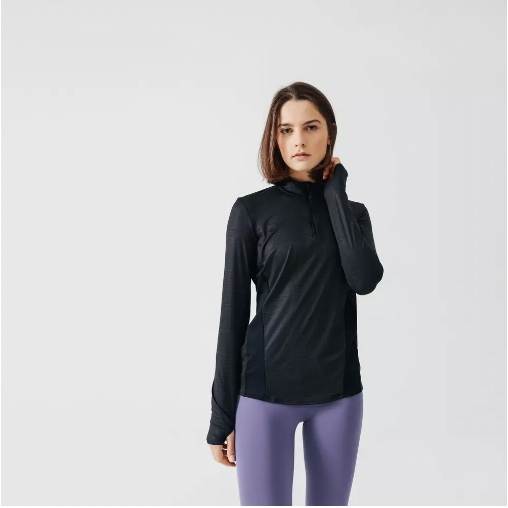 DECATHLON 迪卡侬 LS TS RUN DRY+ ZIP 女子运动T恤 8394778 经典黑 79.9元