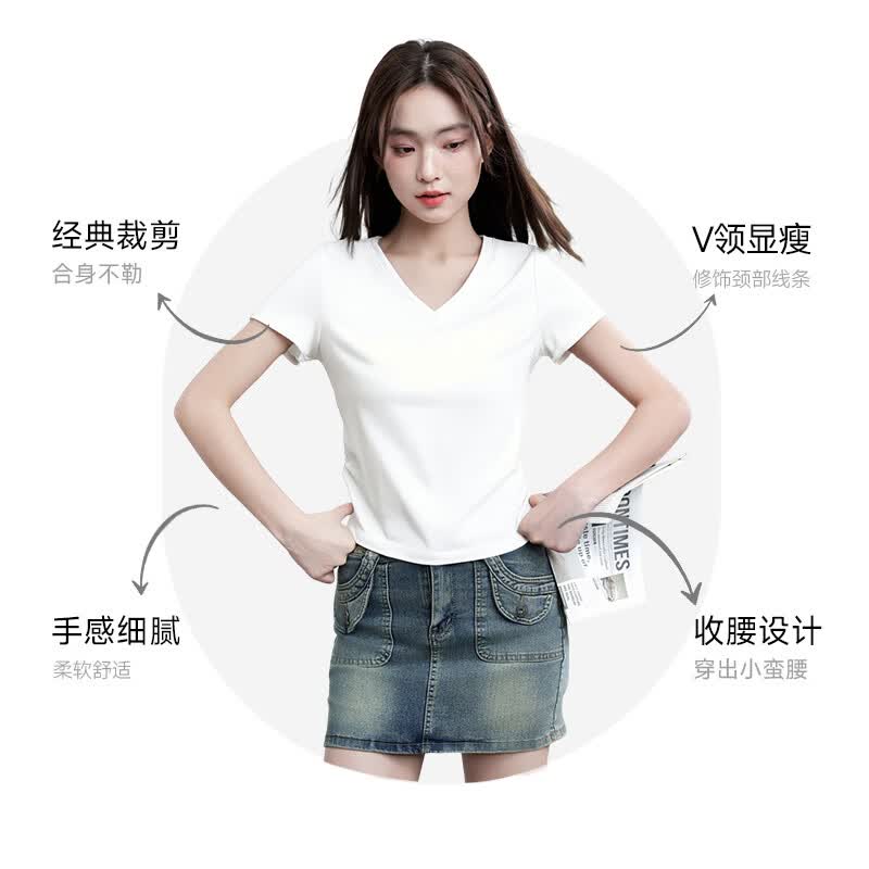 班尼路 V领收腰棉质短袖T恤 雾霾蓝 S 29.91元（需用券）