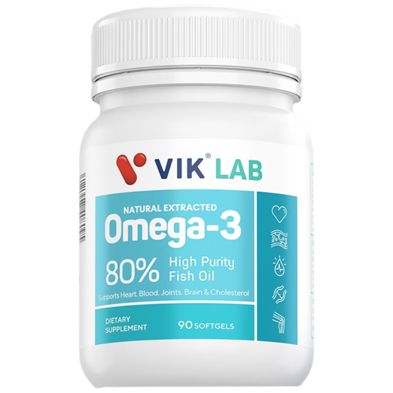 VIKlab80%高浓度深海鱼油软胶囊90粒/瓶 rtg无腥含EPA DHA omega-3 易吞服复配性价