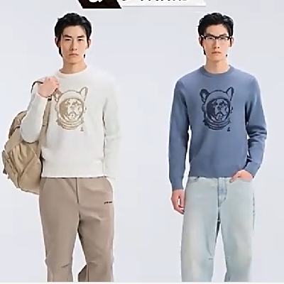 PLUS会员：JACK&JONES 杰克琼斯 男装圆领针织衫 E39 灰蓝色、白色 180/100A/L 187.81