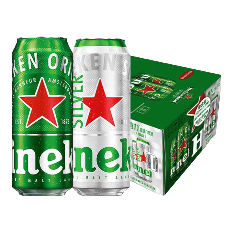 Heineken 喜力 混装经典星银啤酒500mL 21罐*2件（赠进口0.0系列150ml*24罐） 258.85