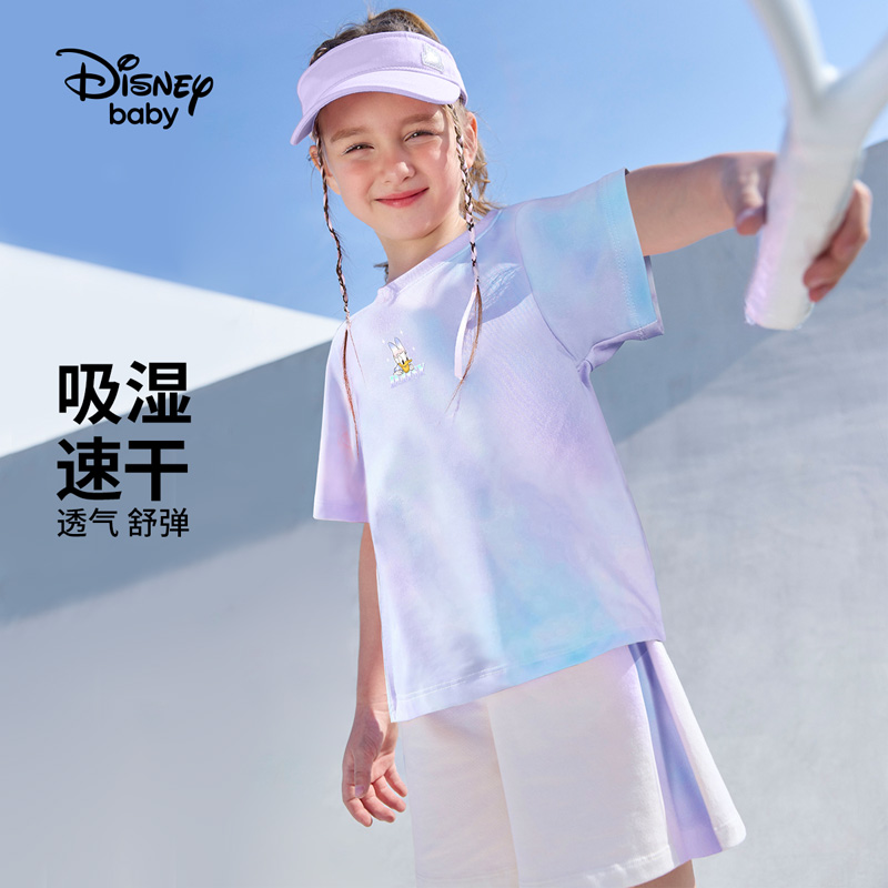 Disney baby 迪士尼女童速干短袖套装夏季新款女孩夏装半袖两件套洋气运动童