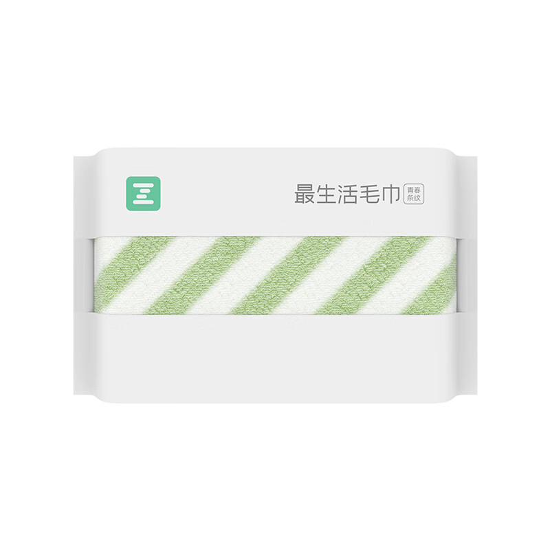 Z towel 最生活 青春条纹毛巾 纯棉家用柔软吸水洗脸面巾 白绿 90g 36.9元