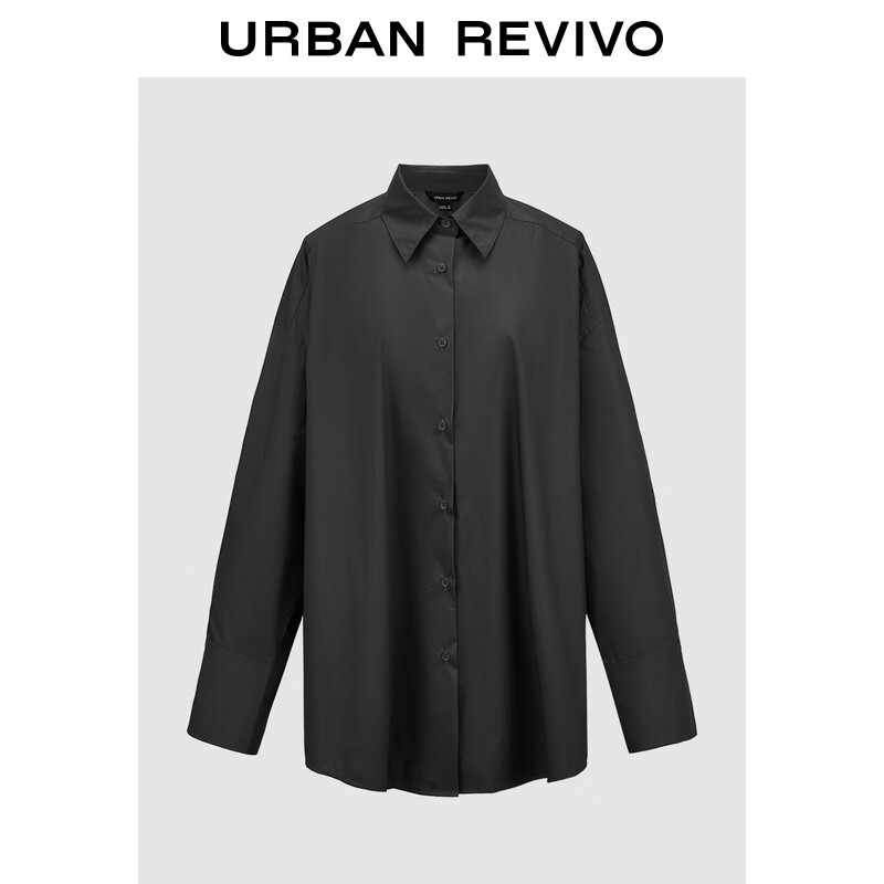 URBAN REVIVO UR2024秋季女装通勤气质风超宽松长袖开襟衬衫UWJ240036 冷灰 M(M-L) 349