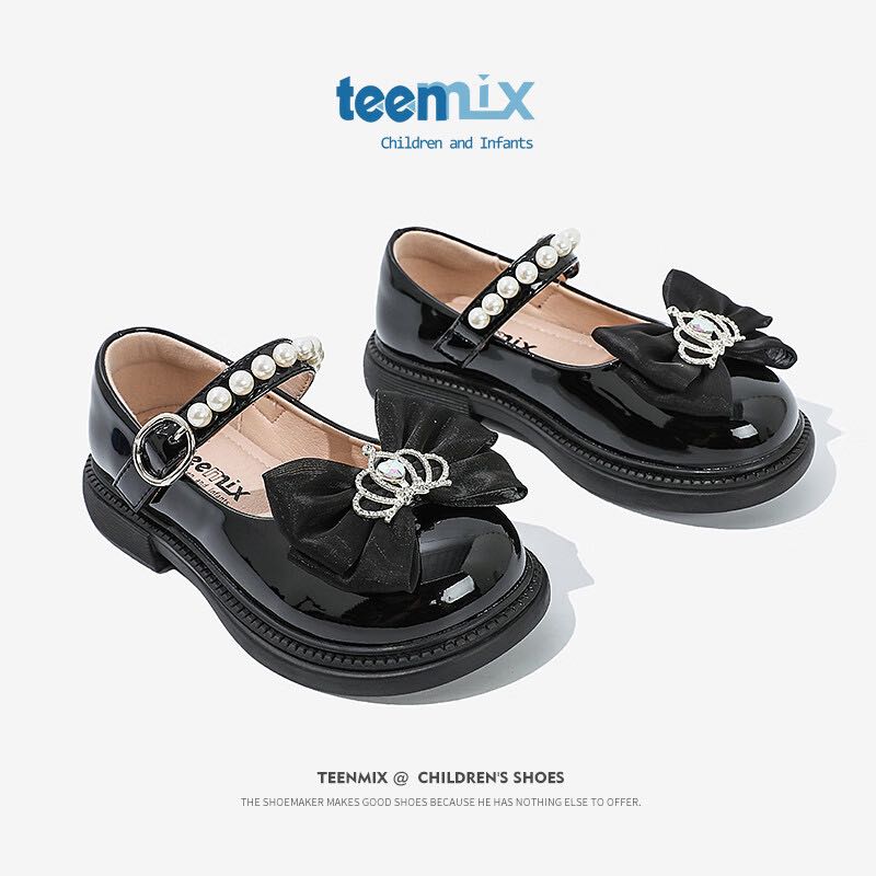 TEENMIX 天美意 童鞋女童小皮鞋黑色大童 98.21元（需用券）