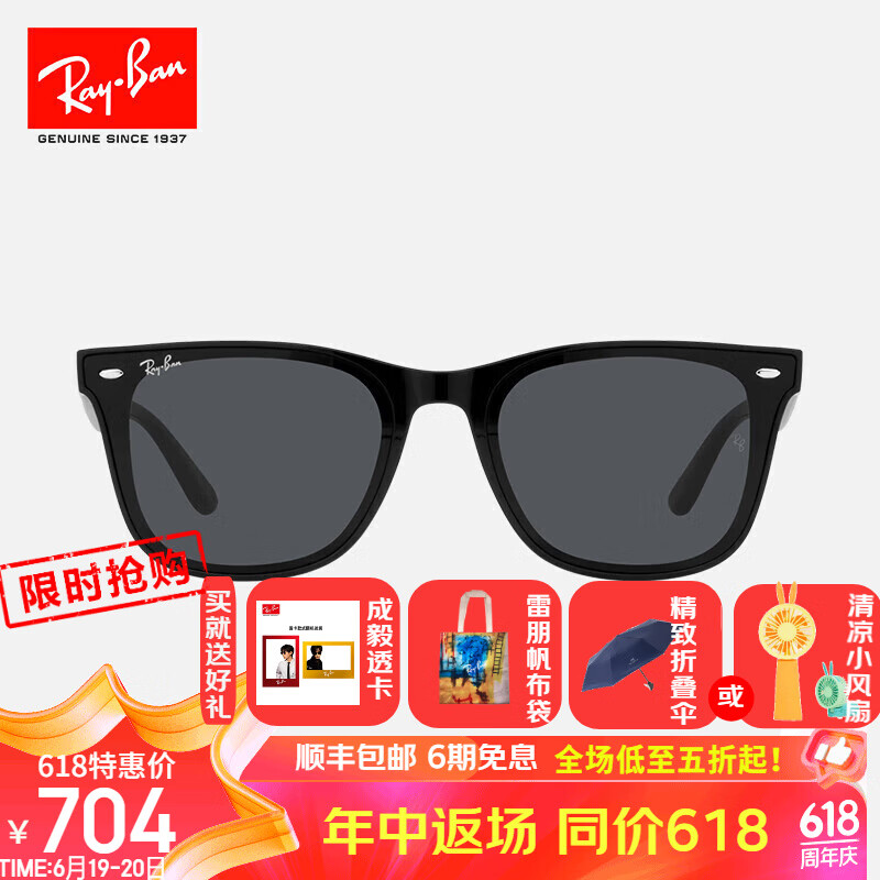 Ray-Ban 雷朋 太阳镜墨镜偏光大框显脸小眼镜夏日户外防晒0RB4391D 601/87黑色镜