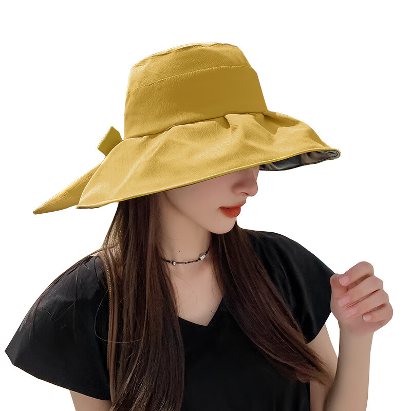 2024韩版帽子女纯色百搭黑胶防晒帽夏季旅游折叠大沿遮阳帽 29.8元（需用券