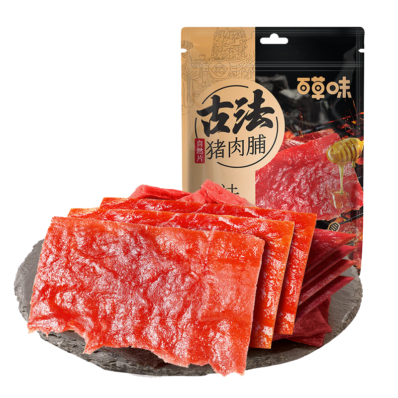 plus会员：百草味 古法猪肉脯自然片 100g 蜜汁味 *3件 13.29元（合4.43元/件）