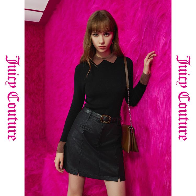 Juicy Couture 橘滋 百搭撞色翻领女式针织衫 199元