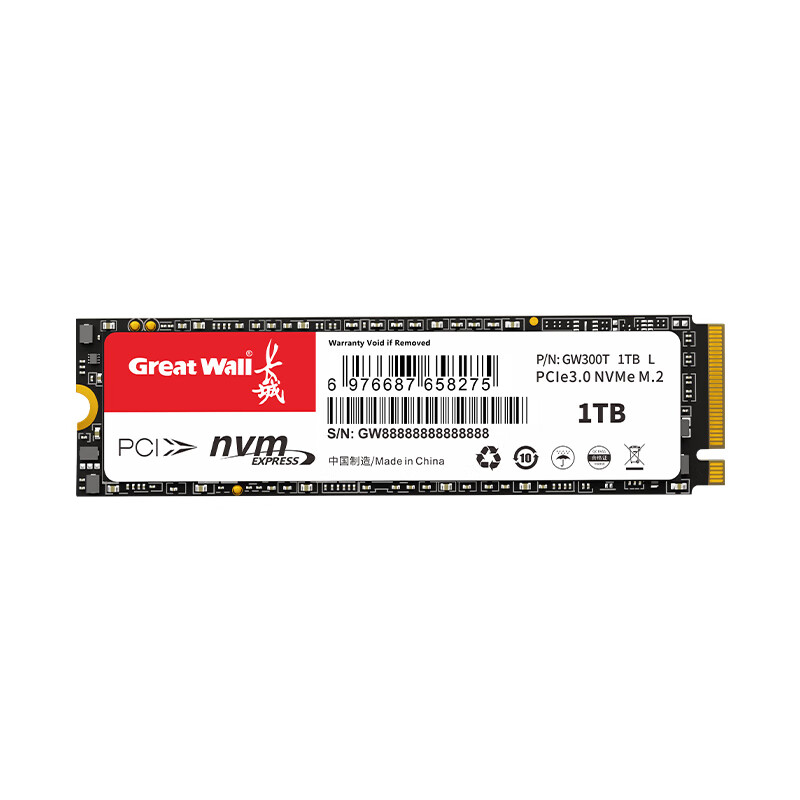 Great Wall 长城 1TB SSD固态硬盘 M.2接口(NVMe协议)TLC颗粒PCIe 3.0x4 GW300T系列 297.41