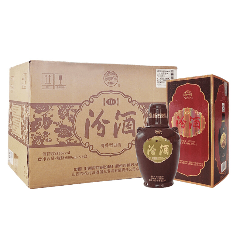 汾酒 老白汾出口特制10 清香型白酒 53度500ml*6瓶 整箱装 2019 1021.2元