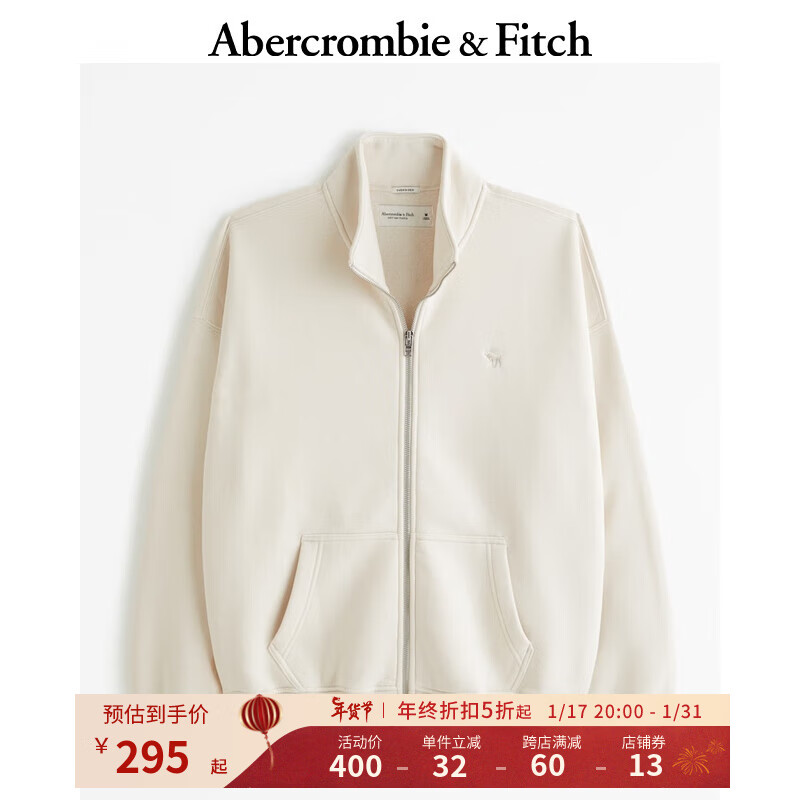 Abercrombie & Fitch 男女同款 街头风夹克中性风美式复古拉链抓绒卫衣外套 342749