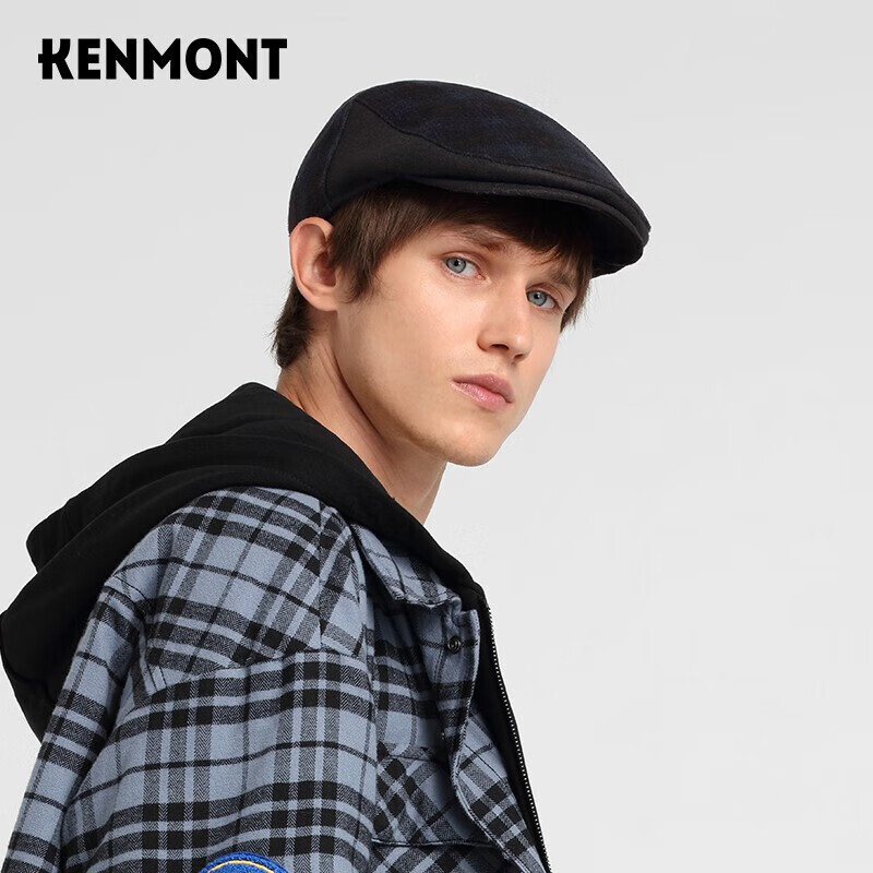 卡蒙 KENMONT 男士英伦格纹复古绵羊毛呢前进鸭舌帽 km-5218 267元