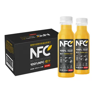 88VIP：农夫山泉 100﹪NFC橙汁果汁饮料300ml*24瓶 92.05元包邮（返卡35元后）