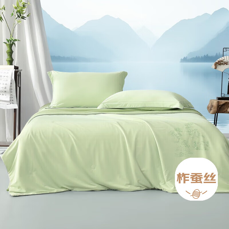 百丽丝 蚕丝被 200cm*230cm 绘山河·嫩枝绿抗菌凉感蚕丝夏被 119元