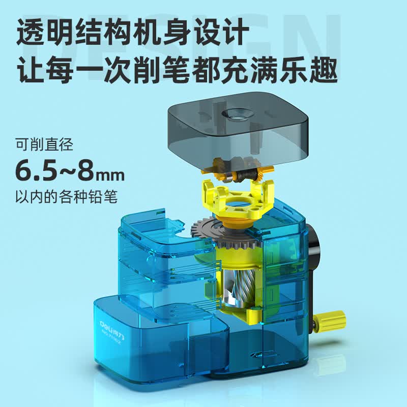 得力 71162竖式进笔削笔刀 透明蓝 11.21元 - 线报酷