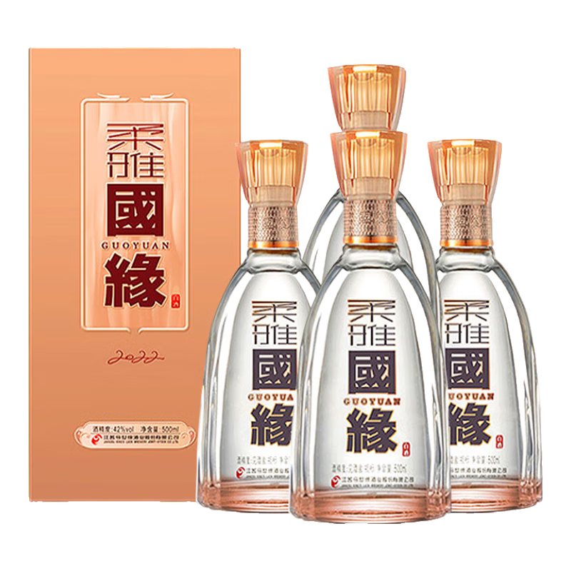 京东百亿补贴：今世缘 柔雅国缘 42度 柔雅型白酒 500ml*4瓶 整箱装 752元(792十