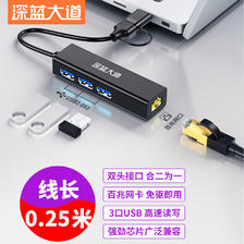 深蓝大道 适用U盘华硕usb扩展器USB转RJ45网线转接头 29.8元