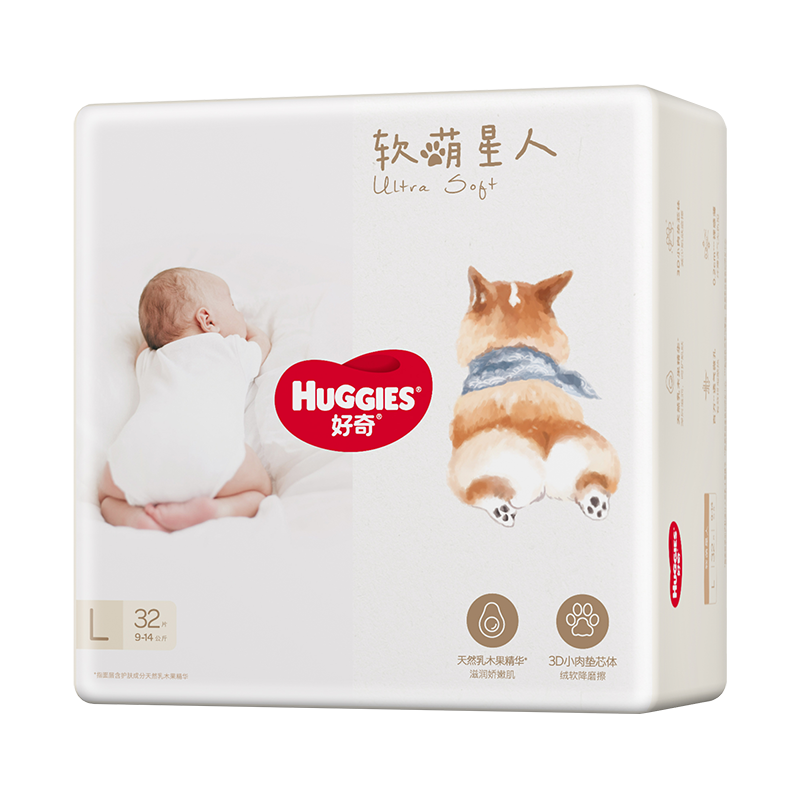 需入会：Huggies 好奇 软萌星人柯基裤纸尿裤 L32片（其余尺码同价）*4件 180元