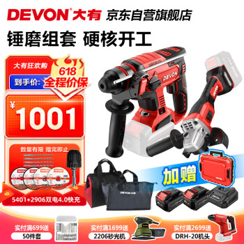 DEVON 大有 锂电电锤角磨机 5401+2906双电4.0快充 ￥991