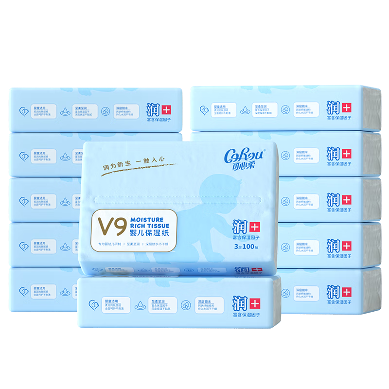 可心柔 （V9 COROU）纸巾抽纸保湿纸3层100抽*12包M码乳霜纸餐巾纸 154.3元（合30