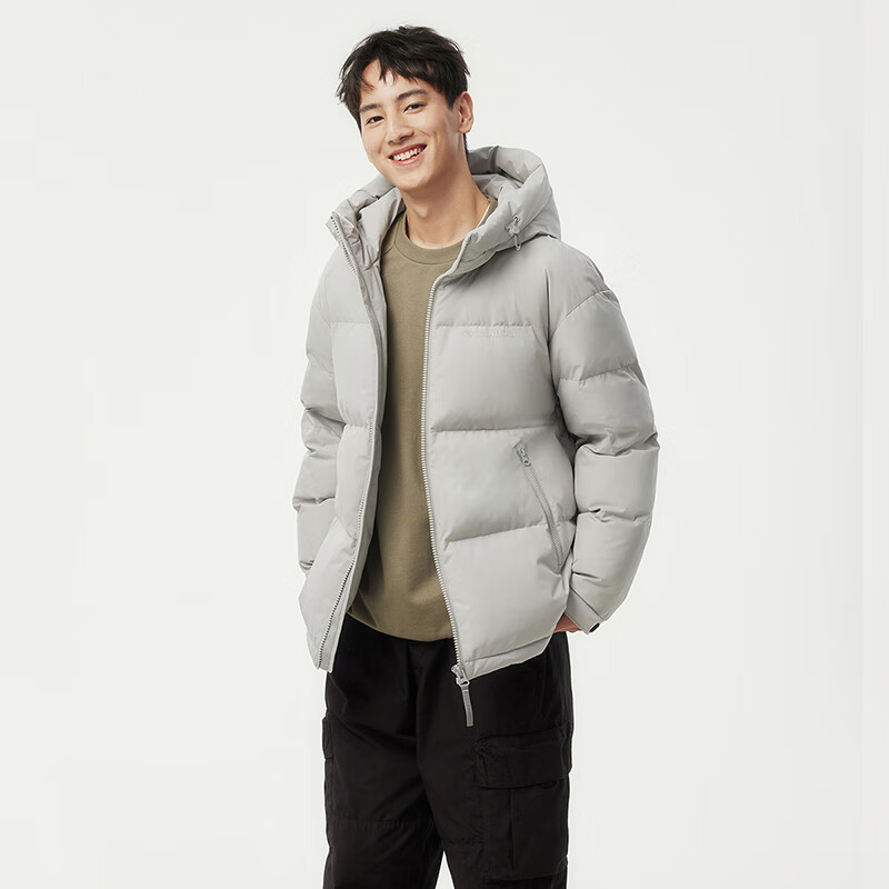 坦博尔 连帽羽绒服男短款宽松休闲冬装外套TF236353 江雪灰 170/88A 539元（需用