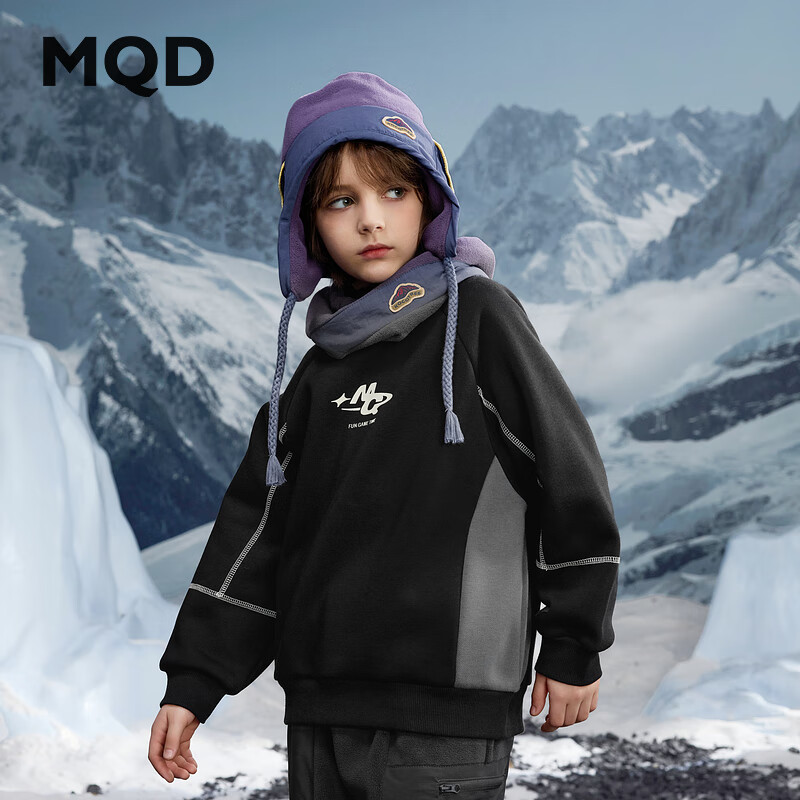 马骑顿 男大童冬季学院风经典加绒半高领卫衣 黑色 120cm 58元