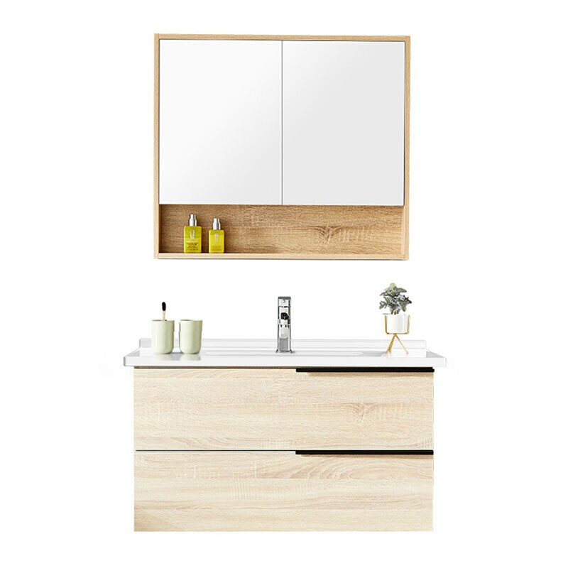 KUKa 顾家家居 G-06217 轻奢浴室柜组合 原木纹 80cm 半封闭镜柜款 1280.61元（需