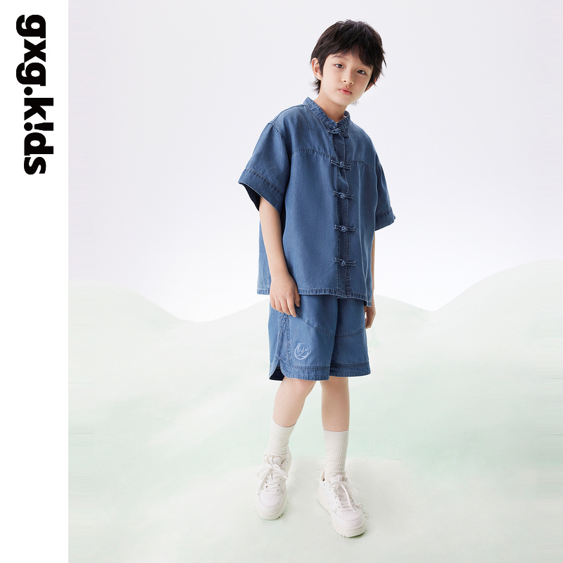 gxg.kids [新中式]gxgkids童装儿童衬衫天丝牛仔短袖外套轻薄凉感夏季新款 112.57